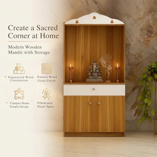 Image of Vision Home Temple Pooja Unit Engineered Wood Mandir Knock Down Design Height 148 cm