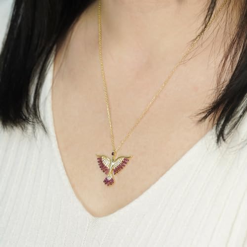 Kayra Mücevher Anka Kuşu Kolye - 14 Ayar Altın ve 925 Ayar Gümüş (Fuşya Gümüş) - Görsel 6