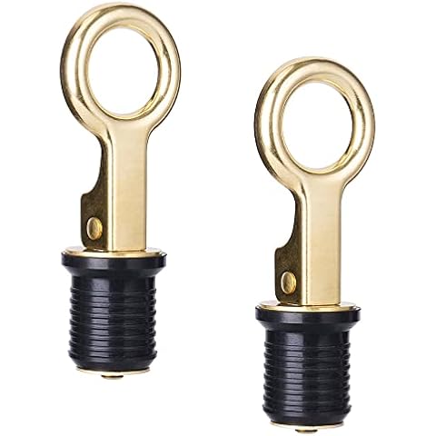 Young Marine Snap-Handle Drain Plug, for 1-Inch-Diameter Drains, Locks in Place, Brass Handle, Rubber Plug (2) Cover