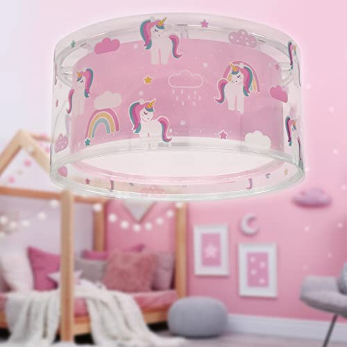 Dalber Deckenleuchte für Kinder Einhörner Tiere Unicorns, Deckenlampe Kinderzimmer, Rosa