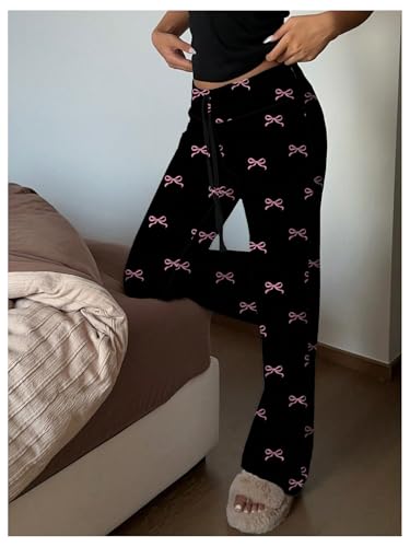 MakeMeChic Women's Bow Elastic Waist Pants Drawstring Straight Leg Y2k Trousers4