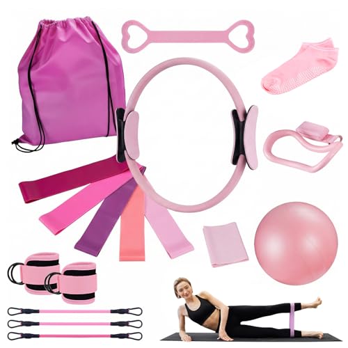 lameico 18Teiliges Pilates Set, Pilates-Ring, Yoga-Ball, Fitnessband, Spannungsring, Massageringund Tasche, passend für Home-Gym-Fitnessgeräte