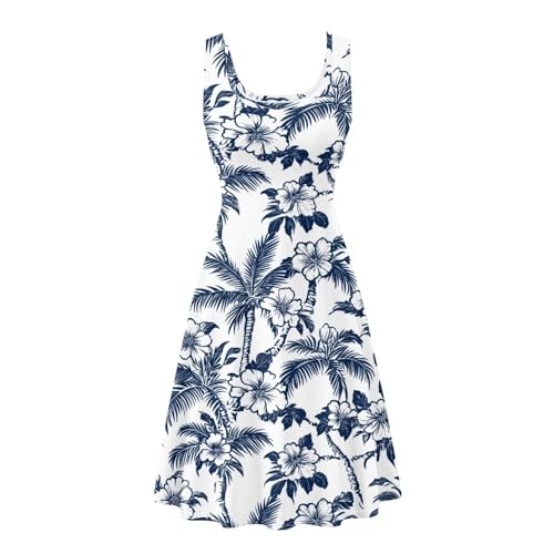 Image of Women Stylish Tank Dresses Sleeveless Round Neck Midi Casual Dress with Pocket for Summer