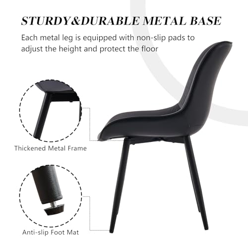 Image of YOUNIKE Dining Chairs Set of 2 Kitchen & Dining Room Chairs Modern Black | Faux leather waterproof, comfortable accent side chairs with upholstered back and metal legs, easy to clean assemble; 300lb