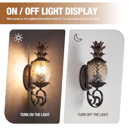 Image of Pineapple Outdoor Wall Sconce, 3-Light E12 Candelabra Base, Waterproof Aluminum Porch Light with Clear Diamond Glass, Tropical Coastal Wall Lamp for Entryway, Patio, Front Door