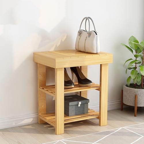Armario de almacenamiento de zapatos de bambú, banco de zapatos de 2 niveles para exteriores, para entrada, pasillo, sala de estar y baño, diseño que ahorra espacio