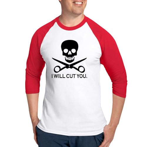 CafePress Beauty Shop Pirate 1 Baseball Jersey Men's Cotton Baseball Jersey, 3/4 Raglan Sleeve Shirt Red/White