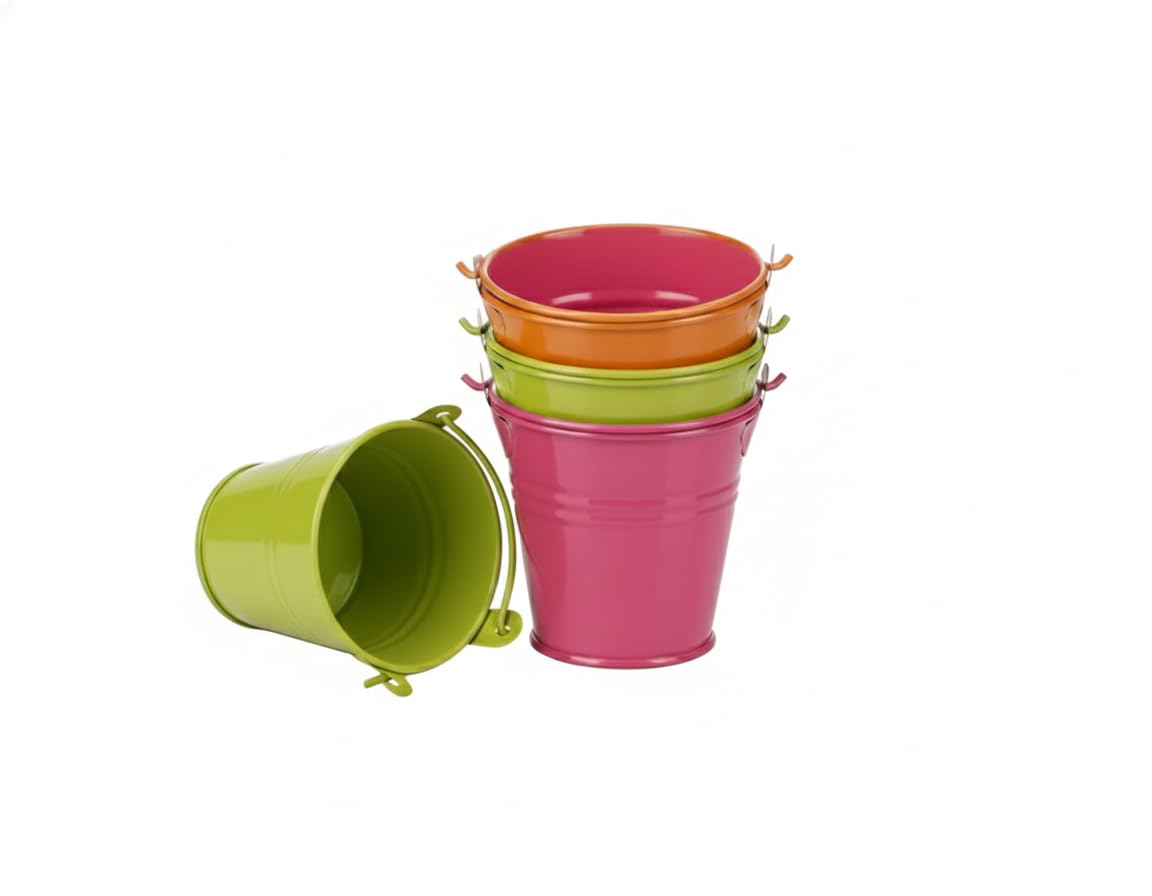 Craft Affair | Colourful Mini Buckets (3-Inch, Pack of 4) for Stationery Items for Home Décor-Multi-image-33
