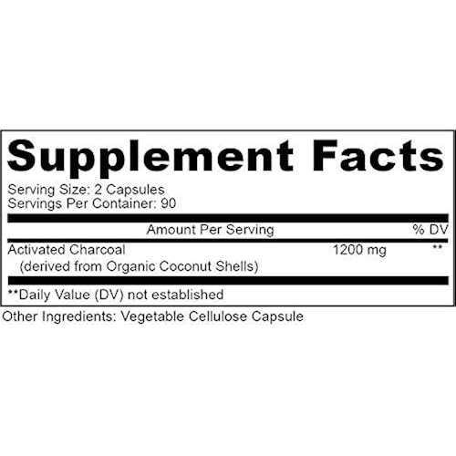 PURELY Beneficial Activated Coconut Charcoal 1200mg, 180