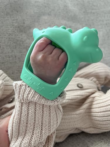 Itzy Ritzy Bitzy Grip Hand Teether - Silicone Teether for Babies - Developmental Teething Toy with Easy-to-Hold Hand Grip, Designed for Babies 3 Months & Up (Dinosaur)