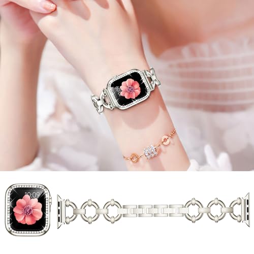 Mesime Compatible with Apple Watch Band 38mm 40mm 41mm 42mm 44mm 45mm 46mm, Women Bling Jewelry Bands with Tempered Glass Screen Protector Case, Shiny Strap for iWatch Series 11/10/9/8/7/6/5/4/3/2/1/SE by Mesime - Image 4