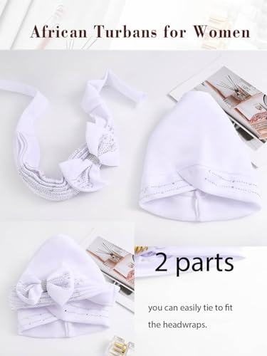 Woeoe African Gele Turbans White Rhinestones Head Wraps Bow Church Wedding Head Scarf for Women4