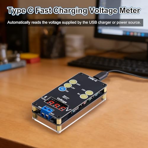 Image of DIY USB C Voltage Tester Soldering Kit, ICSTATION Fast Charging Digital Voltmeter Soldering Project with Color LED Lights and Display Adjustable Output Voltage for Soldering Learning Voltmeter Tool