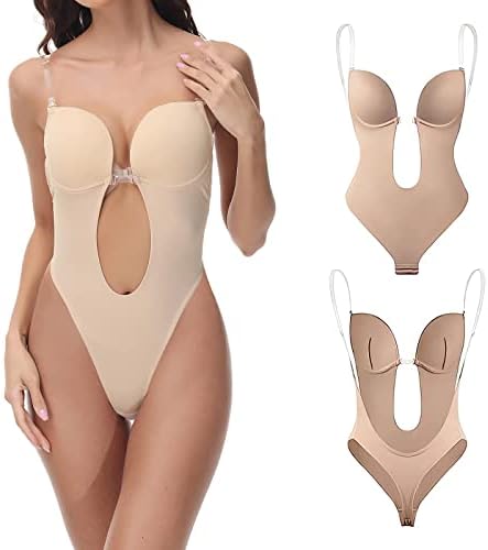 VOFDRWQA Underwire Shapewear Invisible Sling Bra Beauty Back One Piece Corset Sheer Backless Evening Dress Wedding Non-Slip Lingerie (Skin color, S)