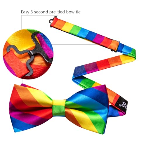 Image of YOHOWA Paisley Striped Men Bow Tie Pre-Tied Formal Adjustable Colorful Bowties Handkerchief Cufflinks Set Wedding Party