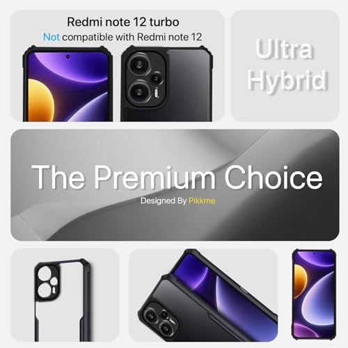 Image of Pikkme Back Cover for Mi Poco F5 5G | Ultra Hybrid Shockproof Case | Full Camera Protection | Raised Edges | Clear Transparent Bumper Case (Black)