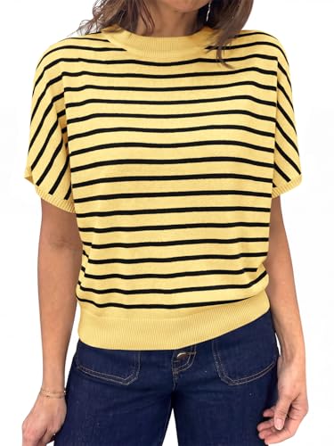 Image of Saodimallsu Women's Short Sleeve Crew Neck Knit Pullover Sweater