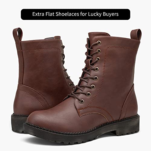 Vepose Women's 25 Combat Ankle Boots Fashion Lace Up Inner Zipper Booties, Cognac, Size 9M Us(Cjy925 Cognac 09) #TOP4