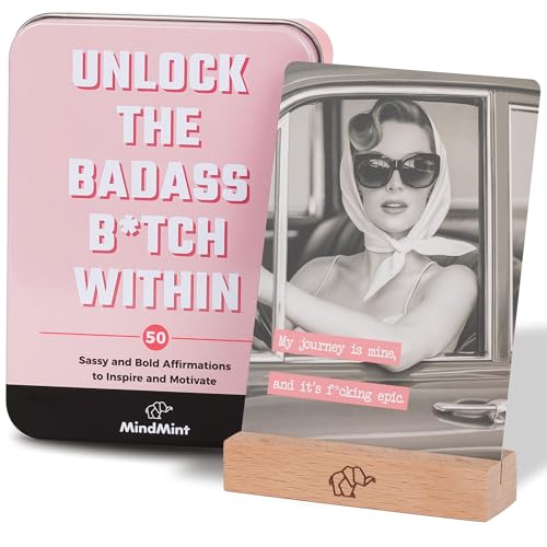 Daily Positive Affirmation Cards for Women - 50 Mindfulness Meditation Cards for Self Care in Tin Box with Wooden Stand - Motivational & Inspirational Gifts for Women, Best Friend, Sister