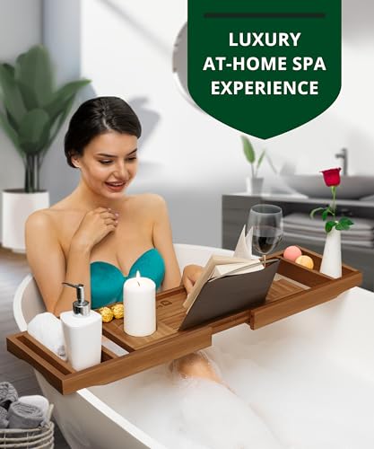 image for ROYAL CRAFT WOOD Foldable Bathtub Tray Caddy Bamboo Bathtub Tray Expan