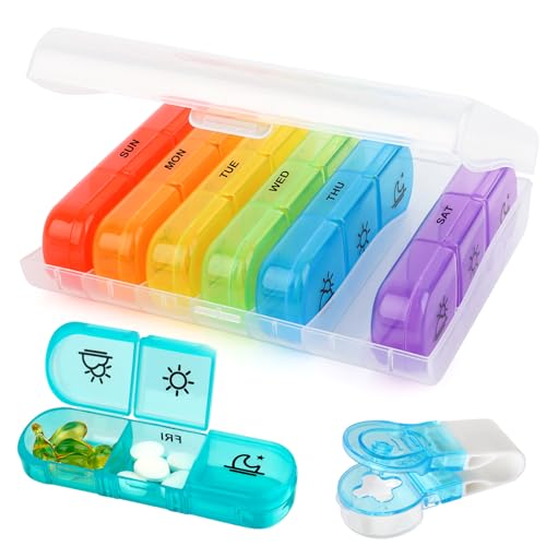 YARVPUV Pilulier 7 jours matin, midi, soir, avec 21 compartiments, 3 compartiments, grande boîte à médicaments, organisateur pour vitamines, huile de poisson, comprimés pratique pour les déplacements