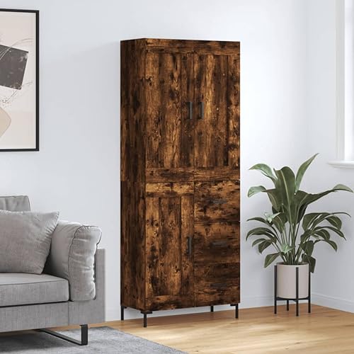 Teenpull Armario de madera de roble de 69,5 x 34 x 180 cm, moderno buffet con puertas, amplio aparador para salón comedor, patas de metal estables, resistente a la humedad