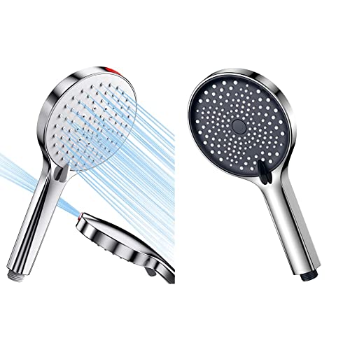 Sparduschkopf Wassersparend Duschkopf Regendusche 8L/Min - SREWOHS Wassersparender Handbrause 5 Strahlarten Hochdruck Duschköpfe Eingebauter Power Wash, Fliesen & Duschkopf Wassersparend, Chrom Cover
