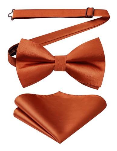 Image of HISDERN Bow Ties for Men Solid Color Pre-Tie Bow Tie and Pocket Square Set Classic Formal Tuxedo Bowties for Wedding Party