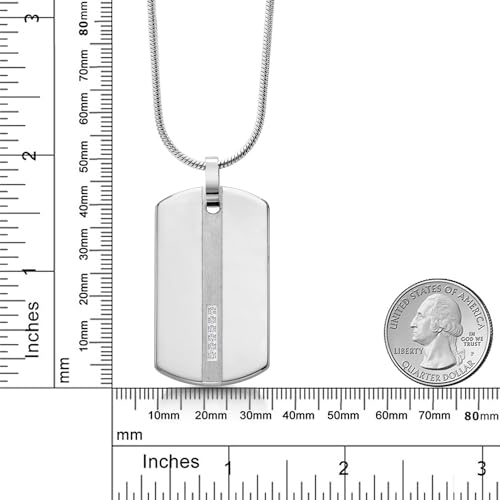 Gem Stone King Polished Shiny Silver Tungsten Carbide Men's Dog Tag with Matte Finish Stripe and 6 Accent White Lab Grown Diamonds on 24 inch Snake Chain3