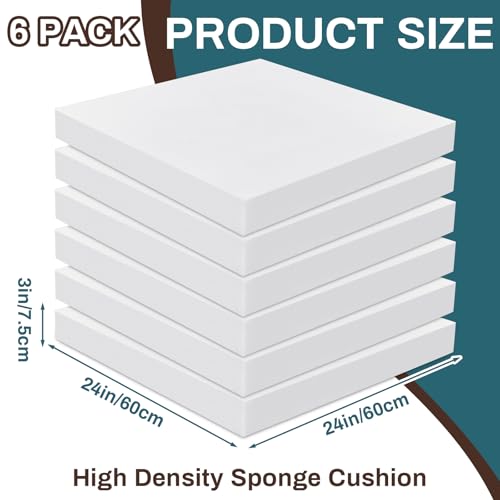 Image of Frienda 6 Pack 3 inch X 24 inch X 24 inch Upholstery High Density Foam Cushion White Replacement Cushion or Commercial Use Stuffing Craft Foam Couch Chair Padding DIY Projects