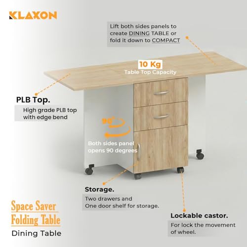 Image of Klaxon Foldable Dining Table [6] Seater with Metal Legs, Space-Saving Convertible Table, Engineered Wood, Home Dining Room (AW & Black, Kryo) (Oak & White)