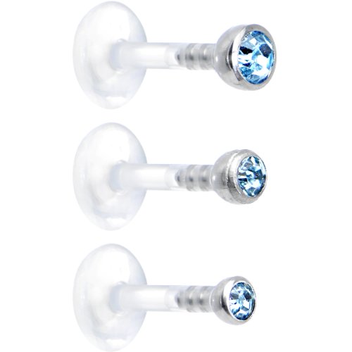 Body Candy Brilliant Blue Bioplast Triple Forward Helix Barbell 3 Pack 16 Gauge 1/4"