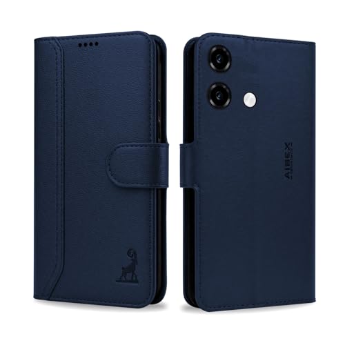Image of AIBEX Compatible for HMD Vibe 2 5G Flip Cover Leather Finish | Inside TPU with Card Pockets | Wallet Stand | Complete Protection Flip Case Blue