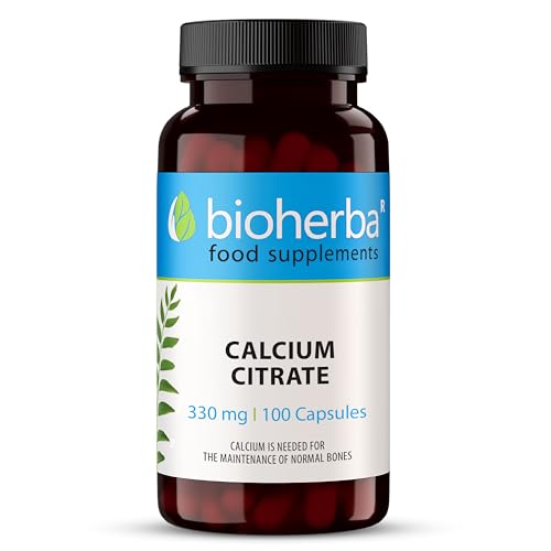 Calcium Citrate 330 mg 100 Capsules | High-Absorption Supplement for Bones Teeth and Muscle Function by BIOHERBA