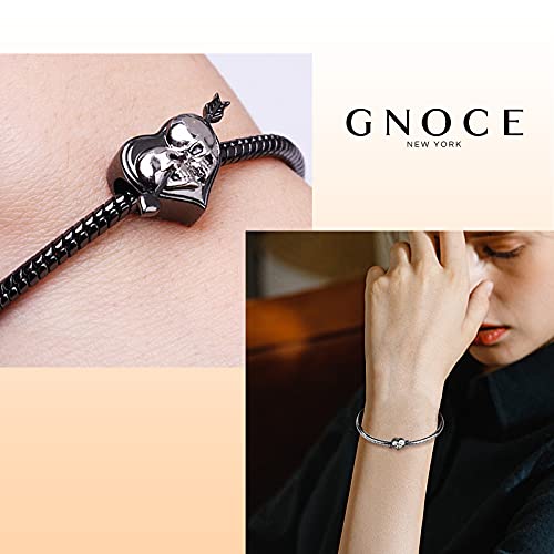 GNOCE Skull Lover Heart Charm Bead Sterling Silver Arrow through The Heart Skull Charm Bead Fit Bracelet/Necklace Jewelry Gift for Women Men (Style-1)4