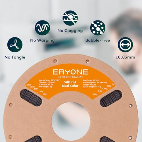 Image of ERYONE Silk Dual Color PLA Filament 3D Printer 1.75mm + /- 0.03mm, Bicolor Filament Two Tone PLA 1KG(2.2lbs) Cardboard Spool, Black&Rose Red