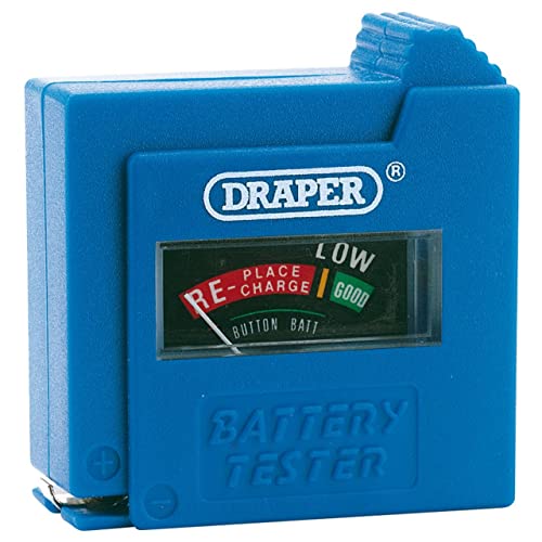 Draper 9V Battery Tester | AAA, AA, C, D, PP3 and Button Cell Battery | Easy -to-read Meter | Battery Checker | 64514