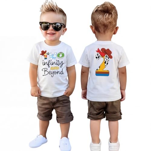 GLIGLITTR 2nd Birthday Shirt Boy Two Infinity Tshirt 2 Year Old Toddler Boy Second Bday Party Outfit Cartoon Short Sleeve Top(White 2T)