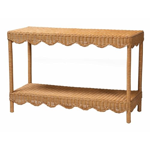 Bali & pari Oteria Bohemian Light Honey Scalloped Rattan Console Table