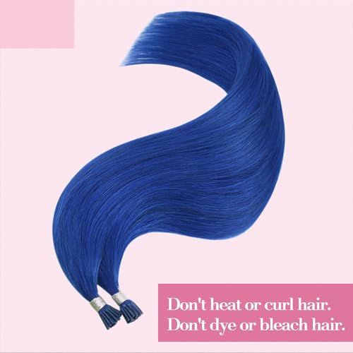 Image of YoungSee Blue I Tip Hair Extensions, 16 Inch Itips Hair Extensions Human Hair, Blue Colorful, Hair Extension I Tip, 40 Strands 25g, Experimenting with Colors