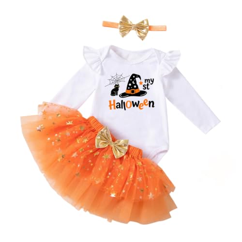 Conjunto de Halloween de calabaza con estampado de bruja en body de niña cómodo