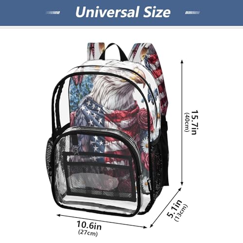 American Flag Bird Butterfly Flower Clear Backpack Heavy Duty See Through Transparent PVC BookBag for Kids Boy Girl School Work4
