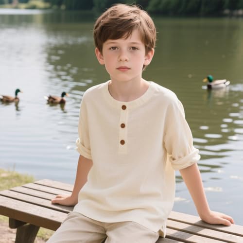 Boys Long Sleeve Henley Shirt Lightweight Button Up Dress Shirts Summer Beach Clothes4