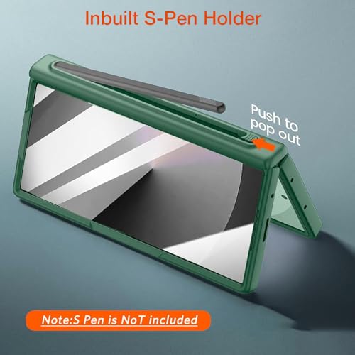 Image of Kapa Geometric S Pen Holder Hinge Protection Back Cover for Samsung Galaxy Z Fold6 / Fold 6 | Slim Shock Proof Case with Inbuilt Glass & S Pen Slot (Green)