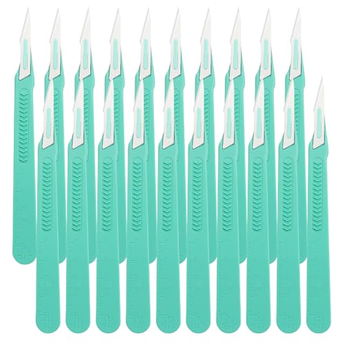 20 Stück Skalpellklingen, Sterile Skalpellmesser mit Skalpell-Griff, Kunststoff Chirurgische Skalpellmesser, Skalpellklingen Aus Karbonstahl, Ersatzklingen mit Schutzkappe, Einzeln Steril Verpackt