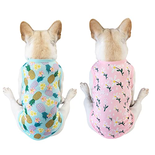 Cutebone Pineapple And Flowers Dog Shirts 2-Pack Soft Pet Clothes Breathable Summer Vest For Small Puppy And Stretchy Cat Apparel 2Bx06S #TOP1