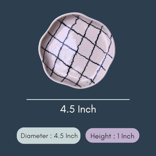 Image of WEAVING HOMES Luxurious Premium Ceramic Zig Zag Checks Handmade Dessert Plate (Set of 1)
