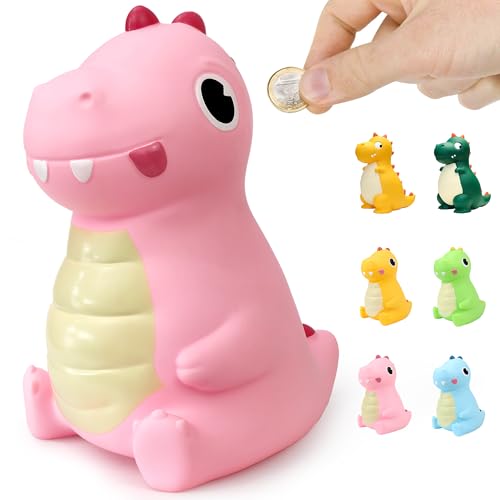 Dinosaur Piggy Bank for Kids,Large Dino Money Box for Boys and Girls as Birthday Enrollment Baptism Birth Gifts (Pink)