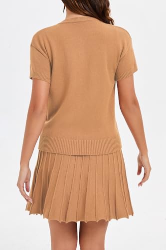 Jenisso Women 2 Piece Skirts Set Summer Knit Sweater Button Down Short Sleeve Cardigan and Mini Skirt Casual Outfit — view 5