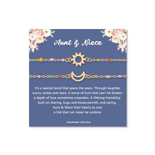 Image of LINY Matching Aunt and Niece Bracelets for 2, Sun and Moon Bracelet for Aunt and Niece Gifts Christmas Birthday Gift